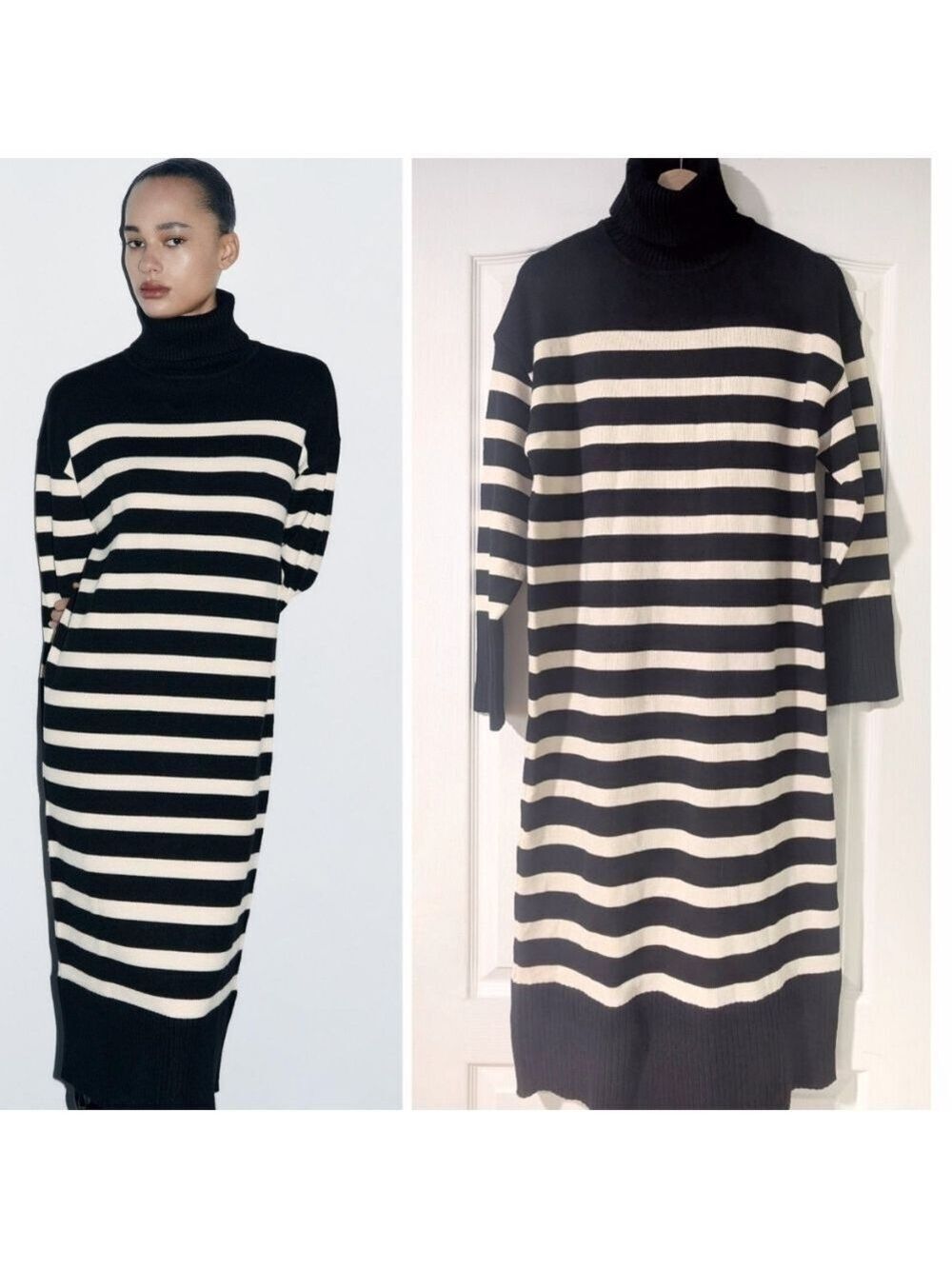 NEW Zara | Striped Knit Turtleneck Midi Dress